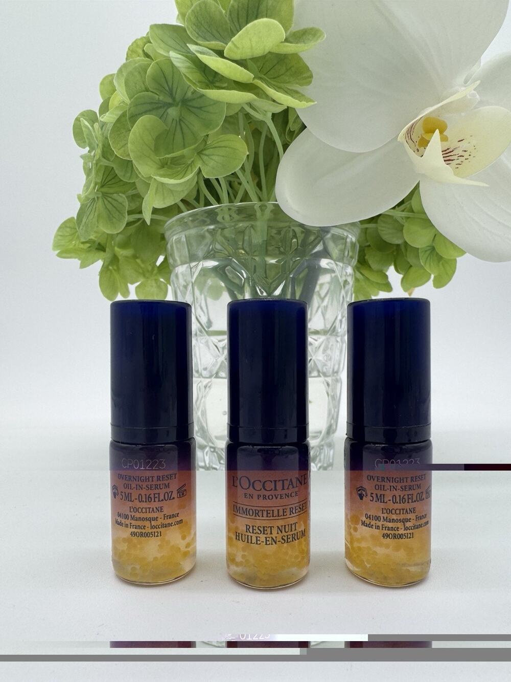Lot of 3 - L'Occitane Immortelle Overnight Reset Oil-in-Serum Travel Size (5ml)